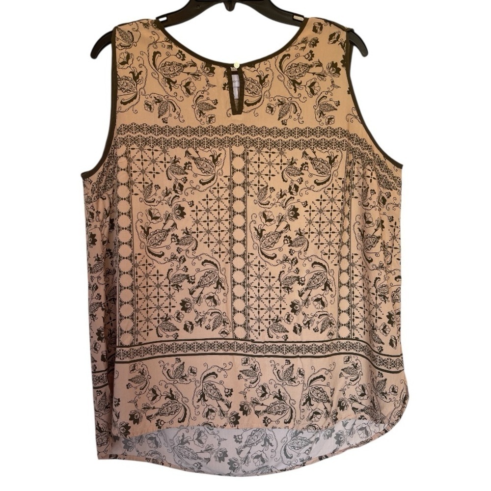 Liz Claiborne Sleeveless Blouse Keyhole Closure Paisley Print Summer Casual XLG